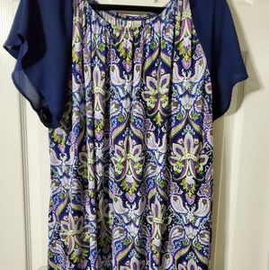 Shirt with navy sheer sleeves